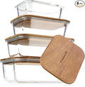 Glass Container Set with Acacia Lids - 4 Stackable Meal Prep Containers. Durable heat resistant Inert Borosilicate Glass