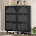 Shoe Storage Cabinet with 6 Flip Drawers, Narrow Wood Shoe Organizer Cabinet with Fluted Panel, Slim Shoe Rack for Entryway, Freestanding Shoe Cabinet for Living Room, Hallway, Black