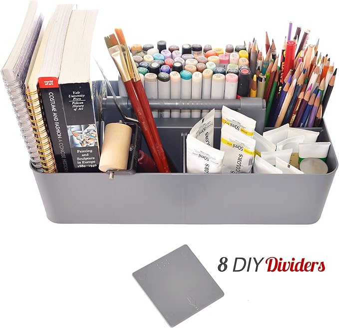 -Large Portable Caddy, DIY Dividers, 8 Compartments, School Office Supplies,Portable Basket with Handle Storage Organizer Modern Made in USA (3 PACK, Mint/Gray/Ivory)