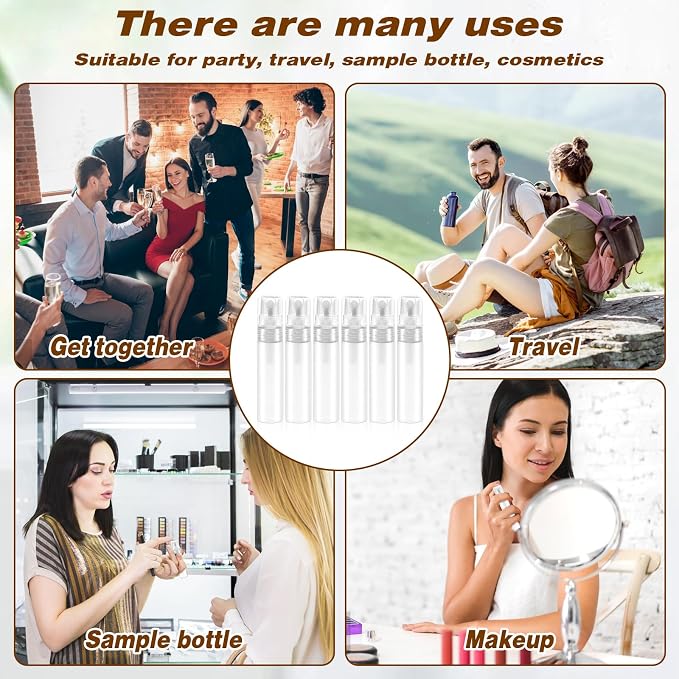 6 Pcs 5ml Mini Spray Bottle, Plastic Portable Travel Bottle, Refillable Perfume Sample Bottles, Clear Plastic Spray Bottles Empty, Travel Size SprayBottle for Perfume Essential Pocket EDC, Clear
