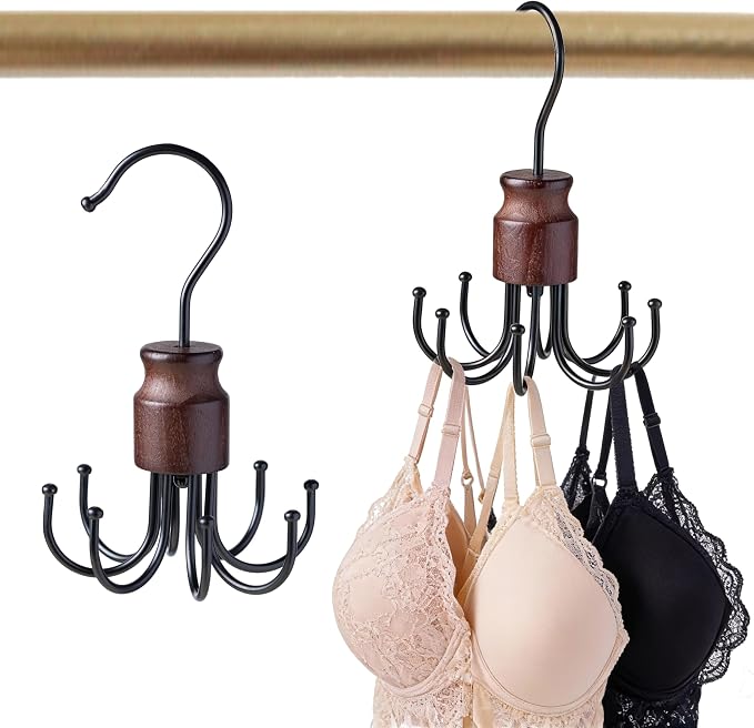 Multi-Purpose Swivel Hook, 8 Prong Design, Wood and Metal for Neckties, Belts, Bands, Bags, Keys Organization (1)