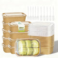 Kaderron 50 Pack 23 OZ Large Paper Bowls with Lids with Spoons and Forks, Heavy Duty Disposable Meal Prep Containers for Party, Soak-Proof and Microwave Safe for Hot/Cold Use