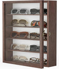 TJ.MOREE Sunglass Organizer Wall Mounted Glasses Holder Display Case 5 Tier | 13 x 15 inches Wooden Storage Box for Multiple Pairs Eyeglasses Sports Sunglasses