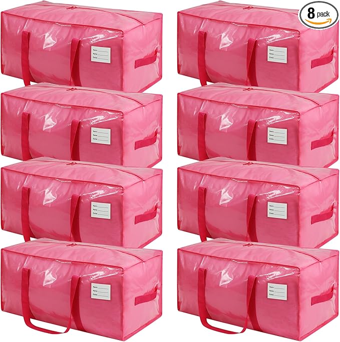 VTSVTS 8 Pack Extra Heavy Duty Large Moving Bags with Comfortable Handle & Strong Zipper,Storage Totes for Space Saving Moving Storage College Supplies Alternative to Moving Box,Pink