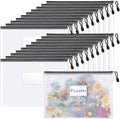 Sooez 20 Pack Mesh Zipper Pouch Bags, A4 Letter Size Zipper Bag with Label Pocket, Waterproof Bag for Classroom Organizer, School Office Supplies, Storage Pouches for Board Game Toy Storage, Black