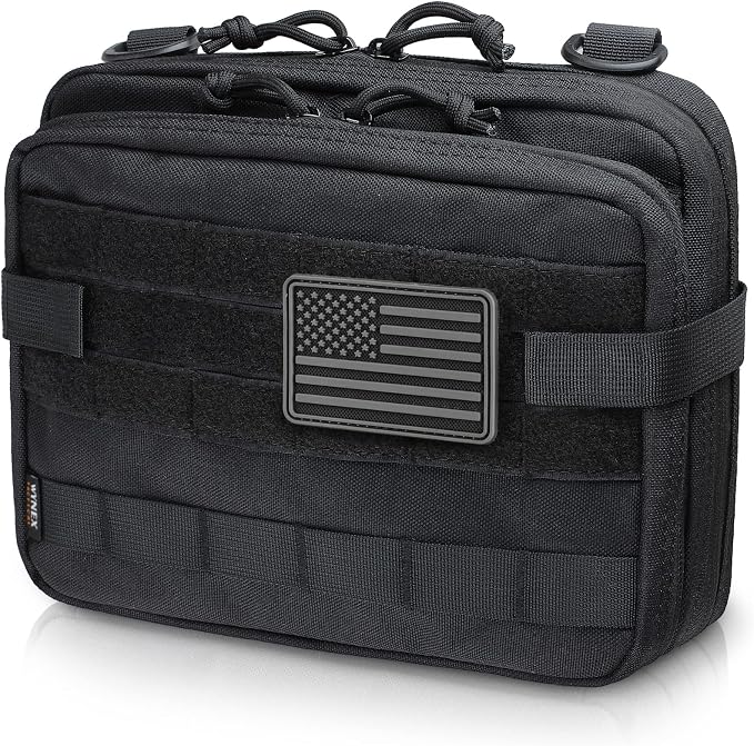WYNEX Tactical Large Admin Molle Pouch of Double Layer Design EDC Organizer | Molle EDC EMT Utility Pouches with Map Sleeve Modular Tool Bag Large Capacity Flag Patch Included