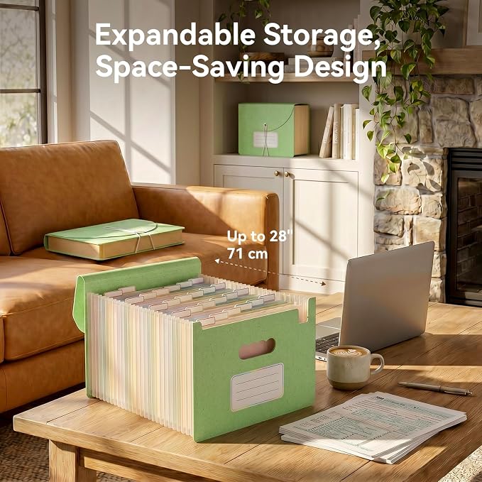 ThinkTex Accordion File Organizer, 26 Pockets File Folders, Pistachio Green | Monthly Bill Receipt Documents Organizer, A-Z Colorful Tabs, Letter/A4 Size for Classroom Office Organization Home Hospital