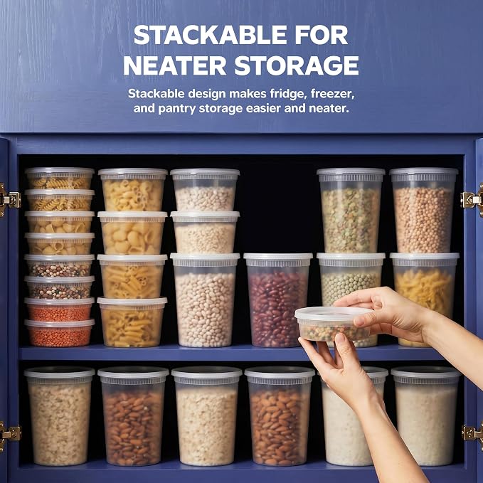 GUSTO 8 oz. Plastic Deli Disposable Food Storage Containers with Airtight Lids - [48 Sets] Slime Containers (Formerly Comfy Package)