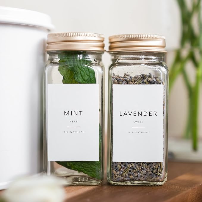 Minimalist Spice Labels for Glass Jars - 142 Spice Jar Labels Preprinted Waterproof, White Rectangle Herb Stickers, Seasoning Herb Containers Kitchen Pantry Organization