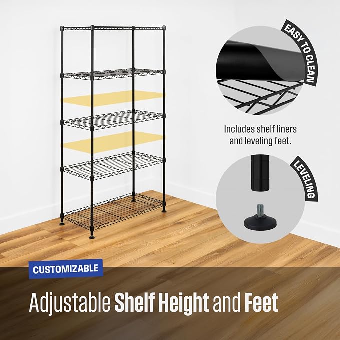 SafeRacks NSF 5-Tier Heavy Duty Steel Wire Shelves (14"x30"x60")
