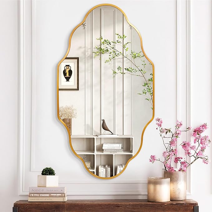 Dorlicecass Wall Mirror for Bathroom - Gold Mirror Wall Decor 24" x 36"Modern Mirror Wall Decor with Aluminum Alloy Frame for Bathroom, Bedroom, Living Room, Dining Room, Cloakroom, Entryway