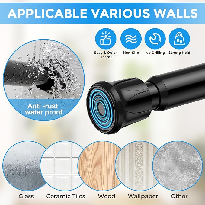 3 Pack Small Tension Rod 26-39 Inch Black Tension Curtain Rod Adjustable Spring Curtain Rods No Drilling Expandable Pressure Curtain Rods for Windows,Closets,Doorway,Kitchen