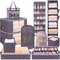 Briwooody 11 Pcs College Dorm Storage Set, Dorm Organizer Kit with Closet Organizer, Over Door Shoe Rack, Under Bed Storage Bags, Laundry Backpack, Shower Caddy, Collapsible Bins(Gray)