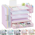 gianotter 5-Tier Desk Organizer with Drawers, File Holders, Letter Trays and Pen Holders - Workspace Accessories for Office Supplies (Pink)