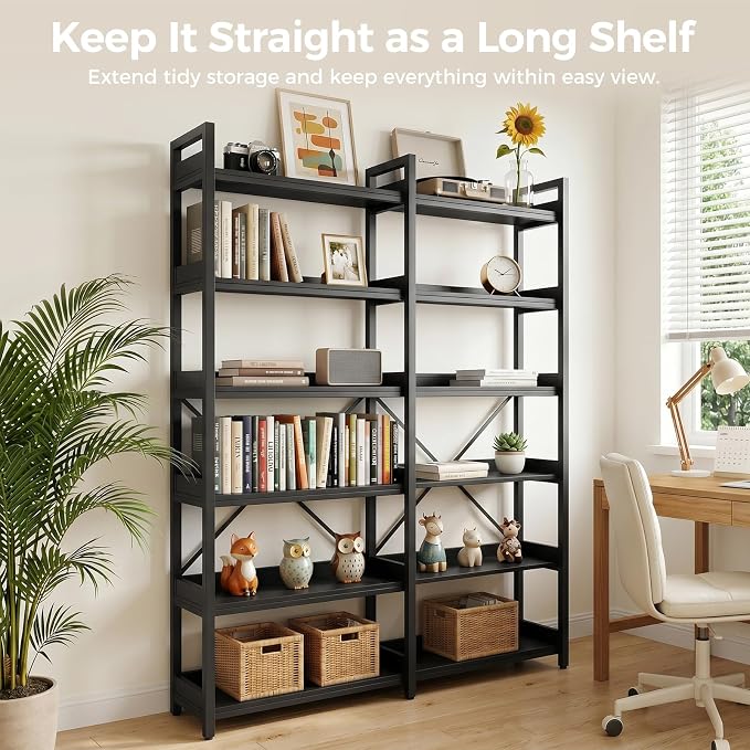 GTPLAYER 6-Tier Corner Bookshelf, L-Shaped Metal Frame Shelf with Tall 14" Shelves, Plant Stand and Storage Rack for Small Spaces, Living Room and Home Office, Black