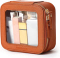 Aveniee Mini Clear Makeup Bag, Small Cosmetic Bags Travel Toiletry Pouch Organizer, TSA Approved Make up Case with Zipper, Car Bag for Essentials,Brown