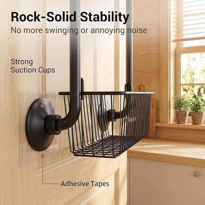 Purebox 4-Tier Over The Door Pantry Organizer & Spice Rack, Heavy Duty Deep Basket Storage with Thickened Carbon Steel Frame & Anti-Shake Suction Cups, Hanging Rack for Kitchen Bathroom Laundry