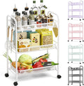 TOOLF 3-Tier Metal Rolling Cart, Mesh Wire Easy Assemble Utility Cart, Storage Trolley on Wheels with 3 Hooks, MetalStorage Shelving Units for Kitchen Bathroom Laundry Room
