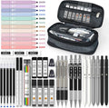 Four Candies 45 PCS School Supplies with Pen Case, 12 Pastel Highlighters, 6 Black Ink Gel Pens, 6 Mechanical Pencils Set for Students Stationary College Essentials (Black)