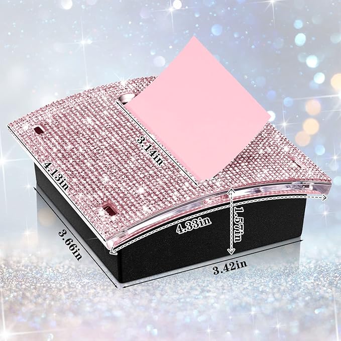 Eersida Rhinestone Self Stick Note Pad Holders 4 x 4 Inches Pink Cute Note Holder Sticky Dispenser Bling Memo Stick Dispenser for Office Employee Coworkers Gifts Home Desk Supplies