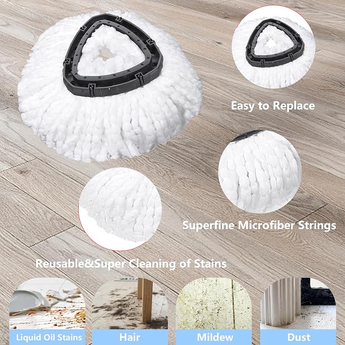Spin Mop Refills Compatible with OCedar EasyWring 1-Tank, 4-Pack Microfiber Replacement Heads (2 White, 2 Green), 1 Scrub Brush & 1 Mop Base, Floor Cleaning Accessories