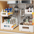 2-Pack Under Sink Organizers and Storage,2-Tier L Shape Pull Out Cabinet Organizer With Round Tube Slide Rails,Hight Adjustable Slide Out Drawers for Kitchen&Bathroom,Multi-Purpose Storage Shelf-White