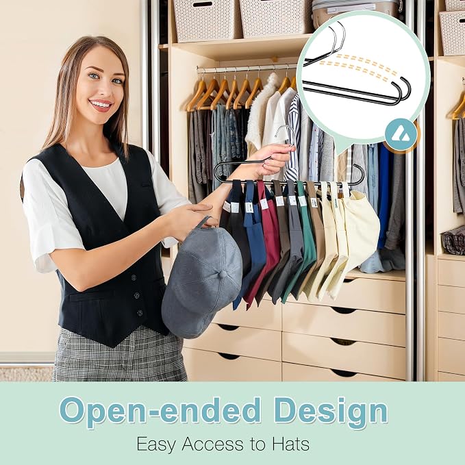 Hat Storage Organizer for Baseball Caps, Non Slip PVC Coating Hat Rack Hangers for Closet Hat Holder Max 10 Hats Closet Organizers and Storage for Cap Purse Belt Tie Bra Black 2 Pack