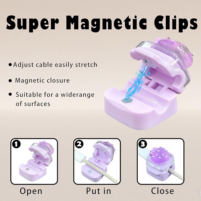 9Pack Magnetic Cable Clips for Nightstand, Adhesive Night-Glowing Cord Holder Organizer for Office Home Desk Wall Car (Strawberry Star Heart)