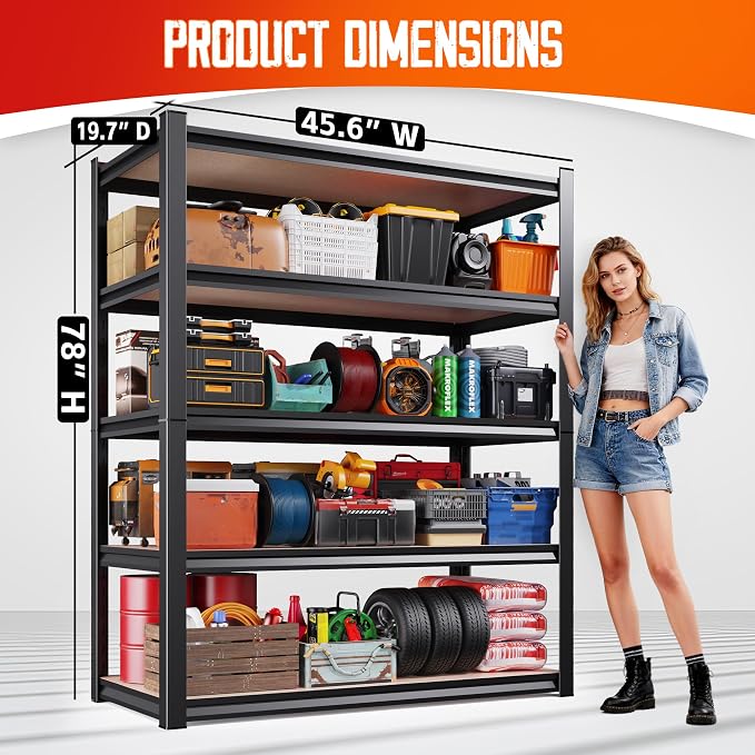 Set of 10 Garage Shelving-2050 lbs 5 Tier Storage Shelves,Adjustable Heavy Duty Metal Shelving Unit and Storage Large Rack,Utility Steel Shelf For Warehouse Industrial Pantry Basement 78"x46"x20"