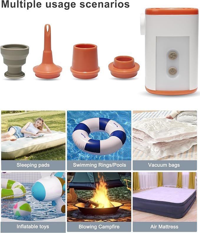 Portable Air Pump with 3600mAh Battery USB Rechargeable Mini Air Pump Inflate Deflate for Pool Floats Vacuum Storage Bags Air Mattress Swimming Ring Sleeping Pads – Orange White | USB Rechargeable, Lightweight, Electric, Mini, for Pool, Floats, Vacuum ...