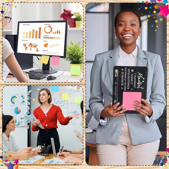 Kosiz 10 Set Back to School Teacher Gifts Bulk Wooden Black Motivational Sticky Note Holder with Notes and Ballpoint Pen Thank You Appreciation Gifts for Teacher Back to School Party Supplies