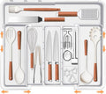 Spaclear Large Utensil Drawer Organizer Expandable Silverware Organizer for Kitchen Drawer Adjustable Cooking Utensil Holder Cutlery Flatware Tray Spatula Tools Gadgets Storage Dividers Plastic White