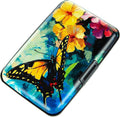 Credit Card Holder, Metal Card Wallet RFID Blocking Mini Slim Aluminum Business Hard Card Case for Women Men (Flowers Butterfly)
