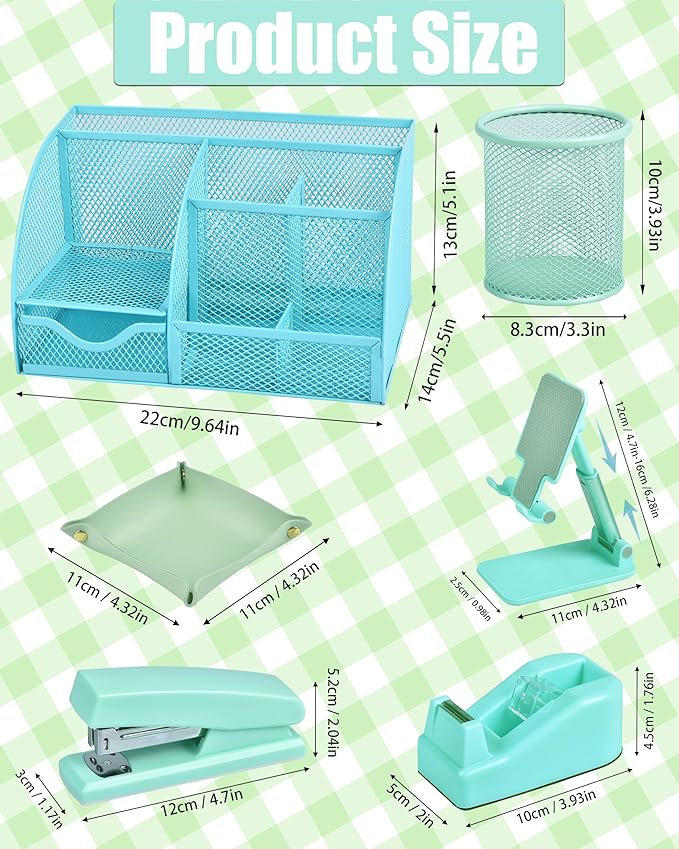 LXEVIHK Green and Blue Desk Accessories, 26Pcs Office Supplies and Desk Organizers, with Tape Dispenser, Stapler, Staple Remover, Ect,Christmas Gifts