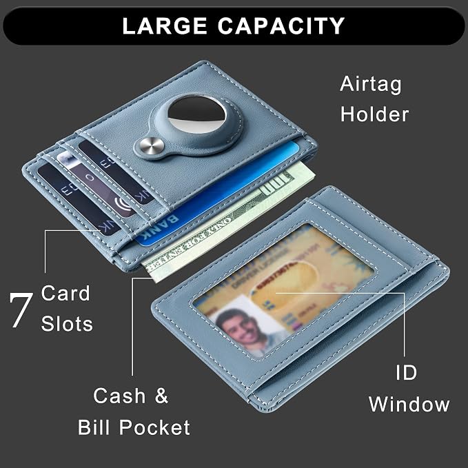 Slim Minimalist Front Pocket Air Tag Wallet, RFID Blocking Card Holder Wallet with Airtag Holder