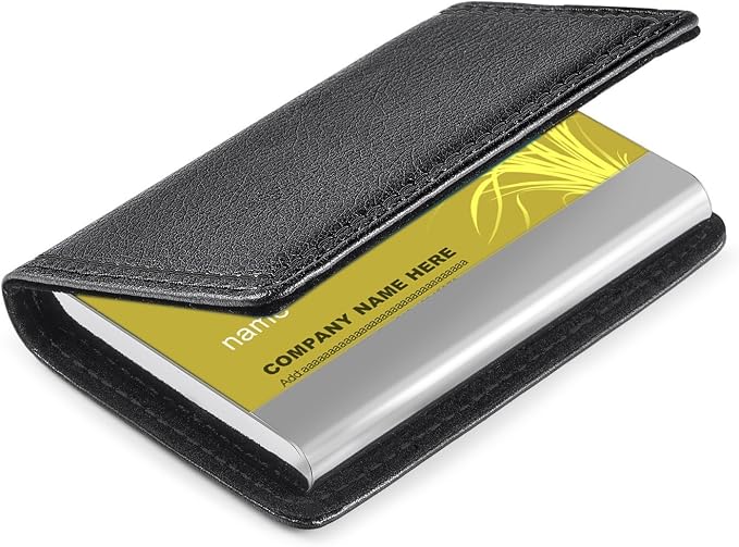 Wisdompro Business Card Holder, 2-Sided Folio Name Card Case | PU Leather Credit Card Holder Wallet with Magnetic Shut, Ultra Slim and Thin, for Business Cards & ID Cards, Men and Women
