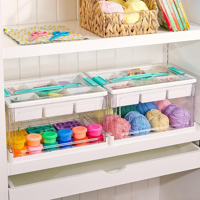 Vtopmart 24 QT Clear Plastic Craft Organizers and Storage Box with Removable Trays and Dividers,Art Supply Organizers and Storage,Ideal Containers for coloring Books,Craft Supplies,1 Pack