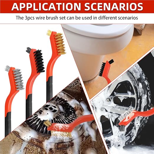 6PCS Wire Brushes for Cleaning Rust, Nylon, Brass & StainlessSteel Bristles | Upgrade Wire Brush Set with Curved Handle Grip for Paint, Rust & Stain Removal, 7-Inch Small Metal Wire Brushes