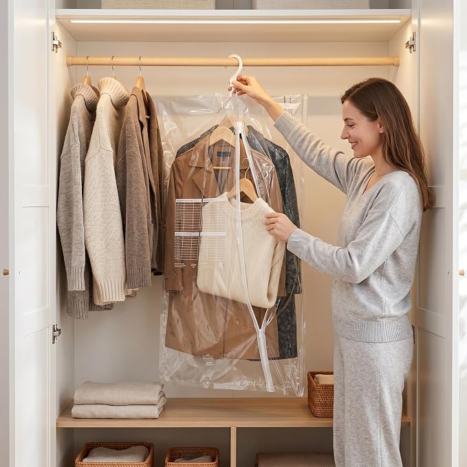 Vacuum Storage Bags, Hanging Vacuum Storage Bags for Clothes, Space-saving Closet Organizer, 6 Pack 27.56x57.09 Inch..