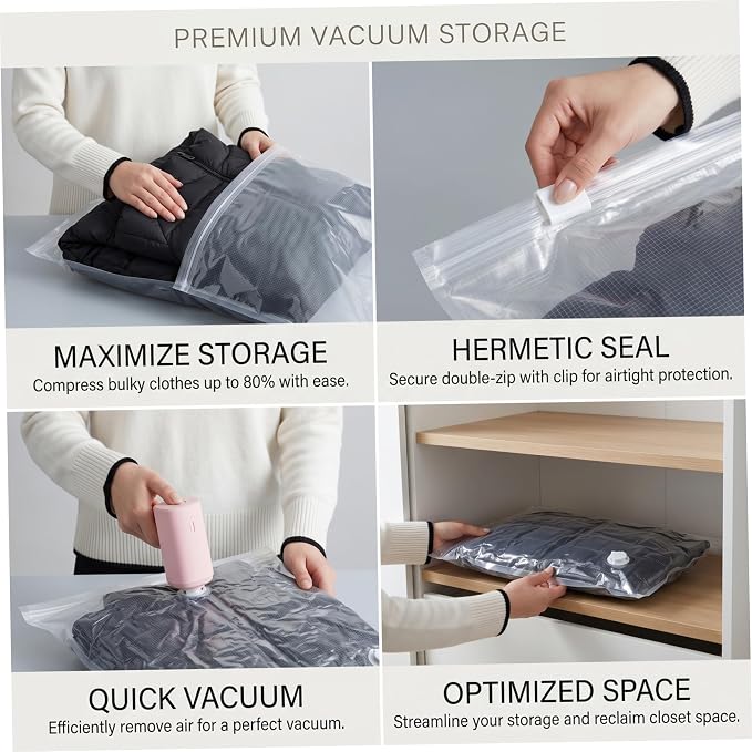 6PCS Hanging Vacuum Storage Bags, Transparent Thick Space Saver Bags, Reusable Compressed for Suits, Dress, Jackets.