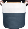 MINTWOOD Design 83L Extra Large 20x18 Inches Decorative Woven Cotton Rope Basket, Tall Laundry Basket Hamper, Blanket Basket for Living Room, Round Storage Baskets for Pillows, Towels, Prussian Blue