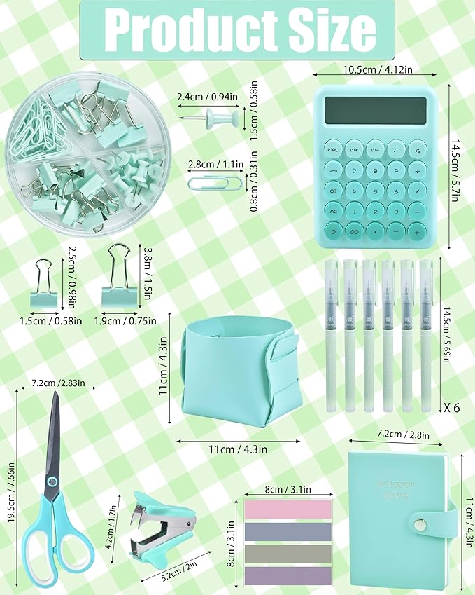 LXEVIHK 21Pcs Green and Blue Desk Organizers and Accessories With Mesh Desk Organizer and 360°Rotating Pen Holder and a Lot of Office Green Office Supplies Beautifully Presented in a Gift Box