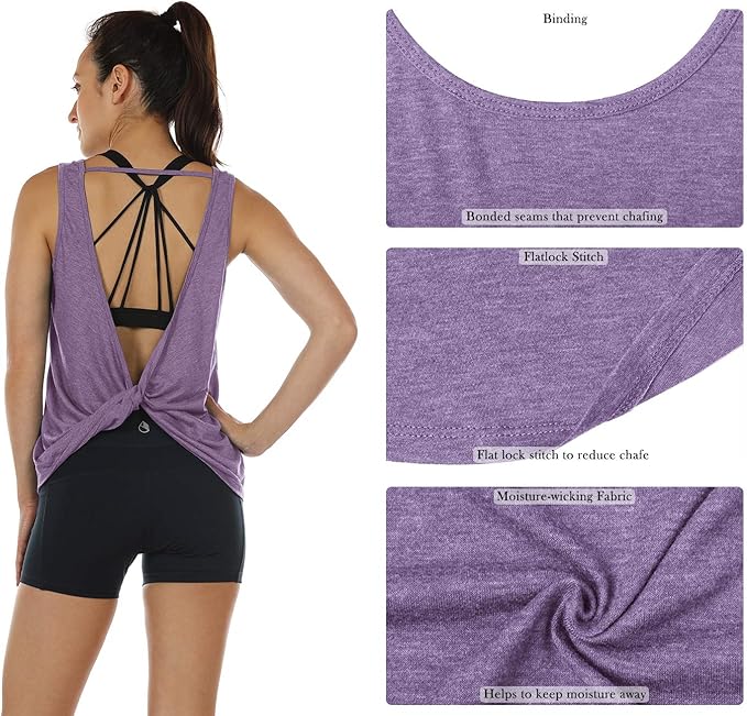 icyzone Women's Open Back High Neck Workout Athletic Gym Tank Tops