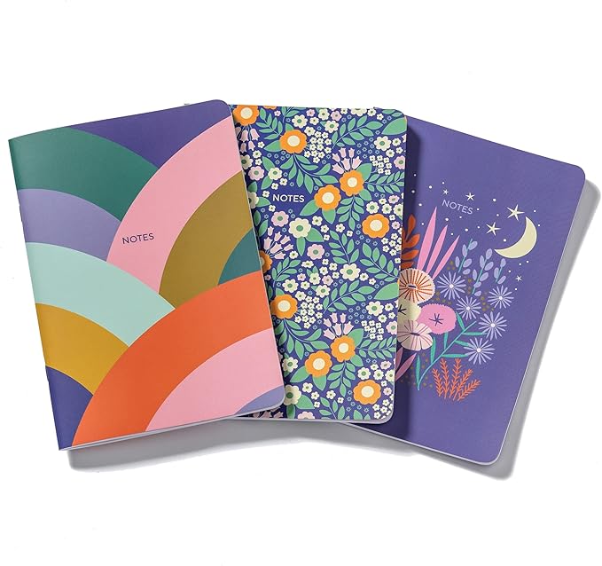 High Note Textured Composition Notebook Journal, 3 Pack, 5.75" x 8.25", 64 Wide Ruled Pages, Small Notebooks for School, Journaling, Writing, Planner, by Elizabeth Olwen