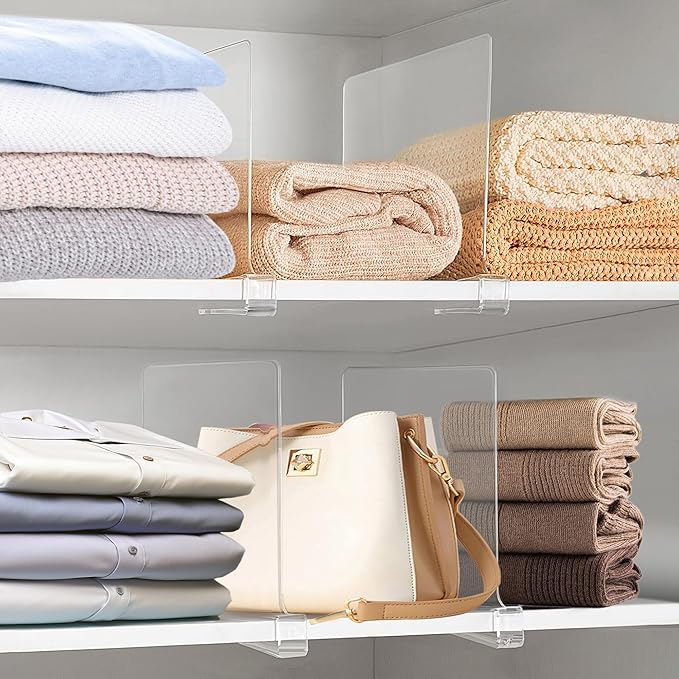 11 Inches Shelf Dividers for Closet Organization and Storage, 12 Pack Vertical Purse Organizer for Closet Adjustable Acrylic Bookshelf for Organization, Perfect for Sweater Shirts Handbags in Bedroom