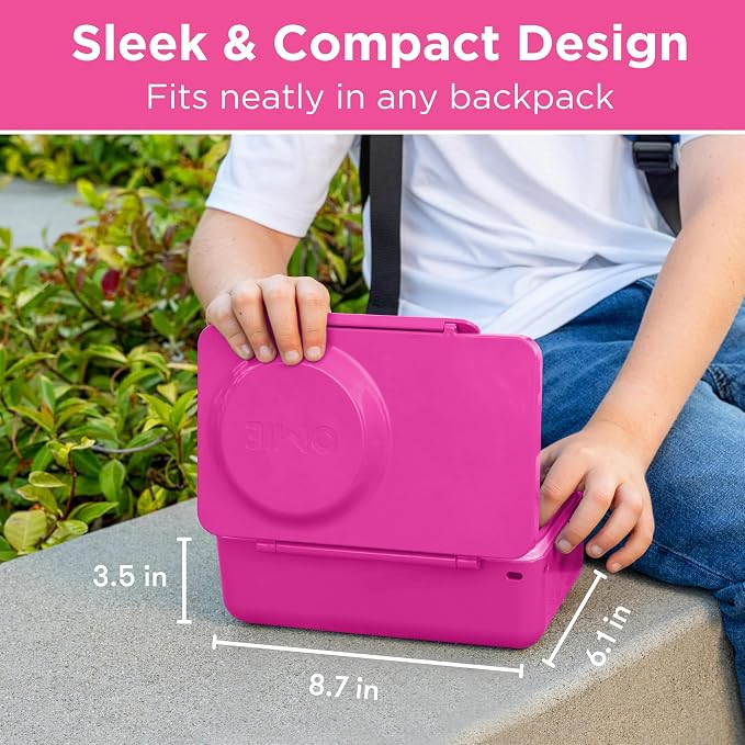 Omie OmieBox UP bento Box for Kids | Insulated Lunch Box | Leak Proof Vacuum Insulated Thermal Food jar | Cooler ice Pack | 2 Compartments (Pop Pink)