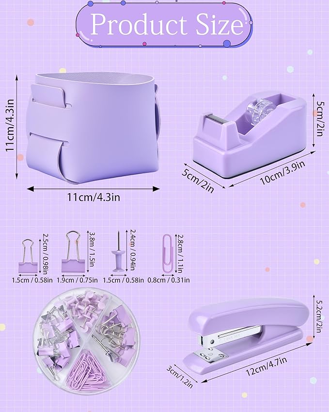 Purple Desk Accessories, Pencil case, Stapler, Pen and a Lot of Office Purple Office Supplies Beautifully Presented in a Gift Box
