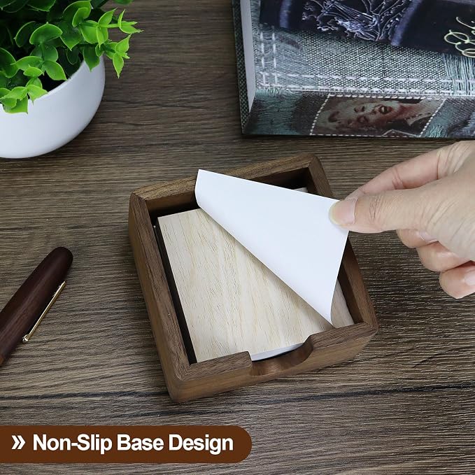 Buqoo North American Black Walnut Wood Sticky Note Holder | Pad Holder for Desk, Memo Holder Paper Dispenser, Desktop Accessories Organizer for Office School Home