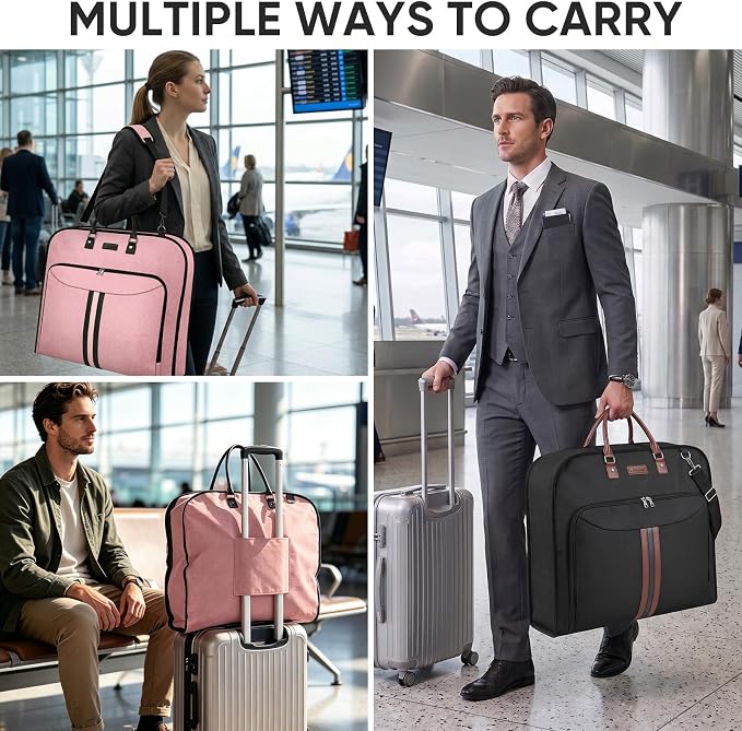 BALEINE Travel Garment Bag, Travel Suit Bag for Men, Water Resistant Carry on Garment Bag for Hanging Clothes, Garment Duffel Bag for Travel Business (Black, 48")