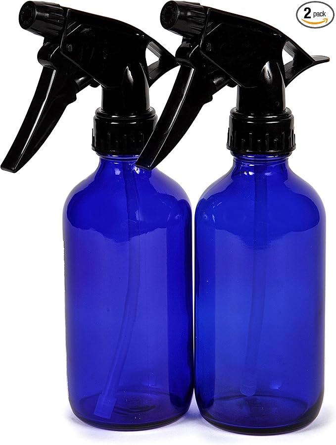 Vivaplex 8 oz Cobalt Blue Glass Bottles with Black Trigger Sprayers - 2 pk